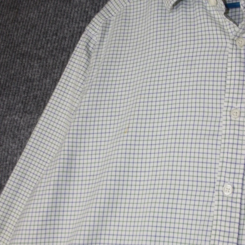 TM‎ Lewin Shirt Mens 17.5 White Blue Green Check Brushed Cotton Regular Fit